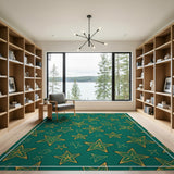 Whimsical Golden Stars on Teal Green Area Rug