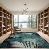 Blue and Teal Coastal Beach Teal Palm Frond Area Rug