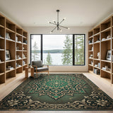 Emerald Green Ornate Mandala Persian Rug