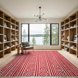 ODIKA Red and White Tribal Spiral Striped Washable Area Rug - Low Pile Non-Slip