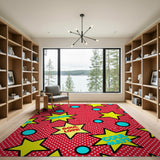 Comic Explosion Stars Polka Dot Kids Rug