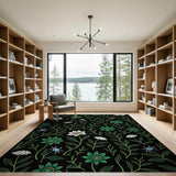 Green Floral Lotus Spider Pattern Area Rug