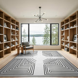 Black and White Geometric Modern Intricate Black White Maze Labyrinth Area Rug