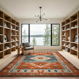 Multi-color and Patterns Terracotta Teal Southwestern Geometric Area Rug