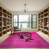 Bold Pink Tiger Silhouette Area Rug