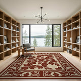 Ornate Red Floral Cream Area Rug