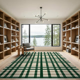 ODIKA Washable Green Plaid Checkered Rug - Low Pile Non-Slip Area Rug