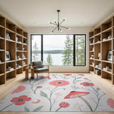Whimsical Pink Daisy Mushroom Moon Area Rug