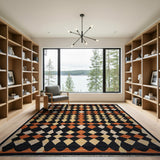 Black Orange Geometric Diamond Area Rug