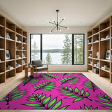 Vibrant Pink Palm Leaf Pattern Area Rug
