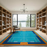 Teal Soccer Field Geometric Area Rug