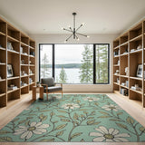 Blue and Teal White Daisy Meadow Teal Area Rug