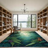 ODIKA Washable Tropical Jungle Rug - Low Pile Non-Slip Rainforest Botanical Area Rug