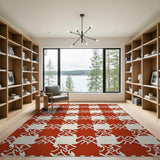 Bold Red White Geometric Area Rug