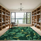 Floral Vintage Lush Fern Leaf Green Area Rug