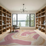 ODIKA Abstract Brushstroke Washable Area Rug - Pink & Tan Low Pile Modern Carpet