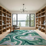 Iridescent Green Marble Swirl Area Rug