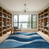 Blue and Teal Layered Blue Wave Coastal Area Rug