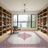 Pink Traditional Persian Elegant Pink Persian Medallion Area Rug
