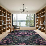 Elegant Purple Lotus Floral Vintage Area Rug