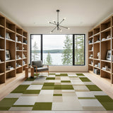 Green Olive Green Geometric Block Area Rug