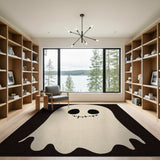 Smiling Cartoon Ghost Black White Area Rug