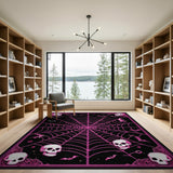 ODIKA Pink Gothic Skull Spiderweb Washable Rug - Low Pile Spooky Decor