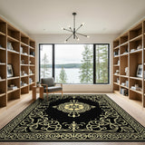 Ornate Black Gold Persian Medallion Traditional Persian Rug