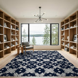 Floral Vintage Navy Damask Floral Area Rug