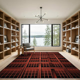 Red Geometric Window Facade Area Rug