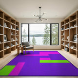 Vibrant Purple Geometric Rug with Pink Green Blocks