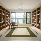 Cream Area Rug with Bold Green Border Frame