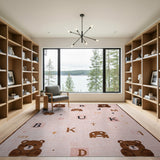 Cute Pink Teddy Bear Alphabet Kids Rug