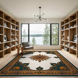 Ornate Gold and Teal Persian Star Medallion Rug