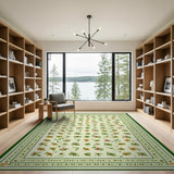 Cream Scattered Floral Rug with Green Border