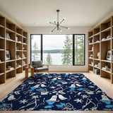 Whimsical Navy Bells, Skates Stars Area Rug