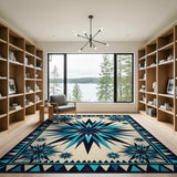 Teal Starburst Geometric Modern Area Rug