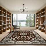 Traditional Persian Brown Area Rug with Floral Borders