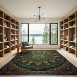 Multi-color and Patterns Emerald Peacock Mandala Persian Rug