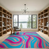 Vibrant Pink Blue Swirl Abstract Area Rug