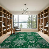 Emerald Green Snowflake Evergreen Pattern Rug