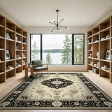 Timeless Ivory Black Persian Medallion Rug