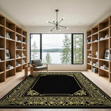 Traditional Persian Ornate Gold Floral Border Black Area Rug