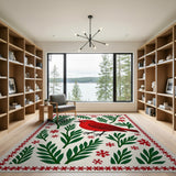 Red Cardinal Fern Area Rug
