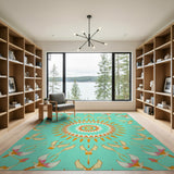 Teal Mandala Floral Area Rug