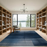 Blue and Teal Navy Blue Grey Geometric Abstract Area Rug