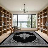 Ornate Black White Mandala Traditional Persian Area Rug