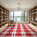 Red Ornate Geometric Frame Area Rug