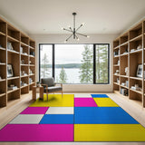 Vibrant Yellow Pink Blue Geometric Area Rug