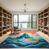 Whimsical Rainbow Castle Area Rug